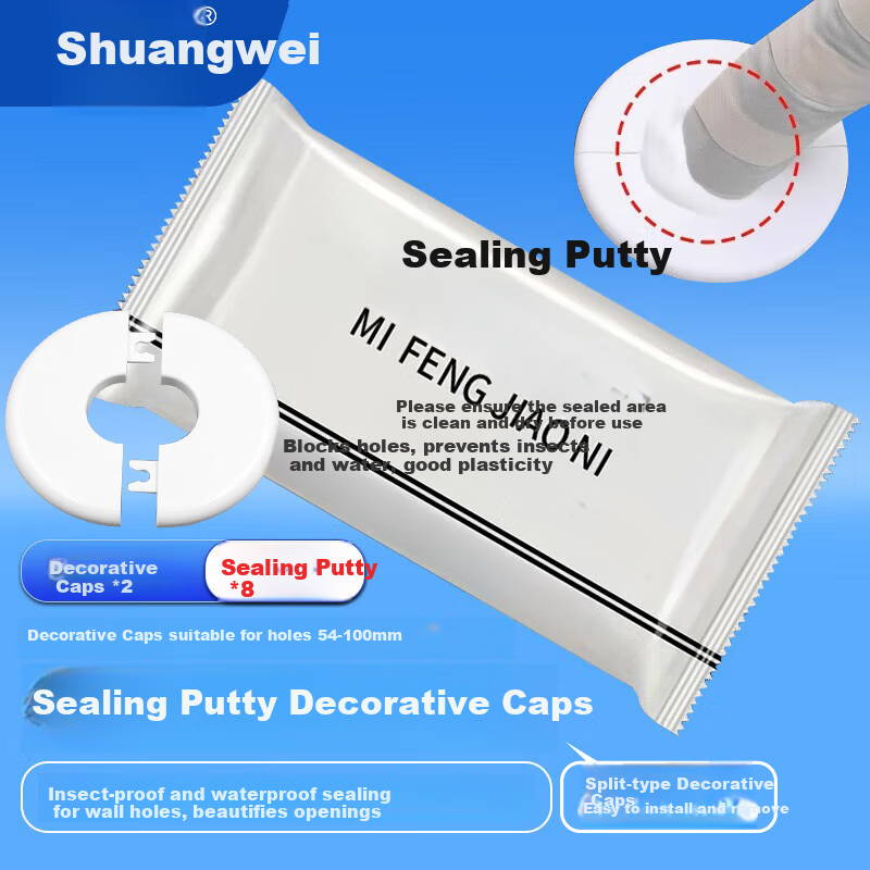 Shuangwei Air Conditioner Hole Sealing Putty Sealant Clay Air Conditioner Hole Blocking Putty Plugging Putty Wall Hole Repair Sealant Clay *8 + Split Decorative Ring *2 Set K9