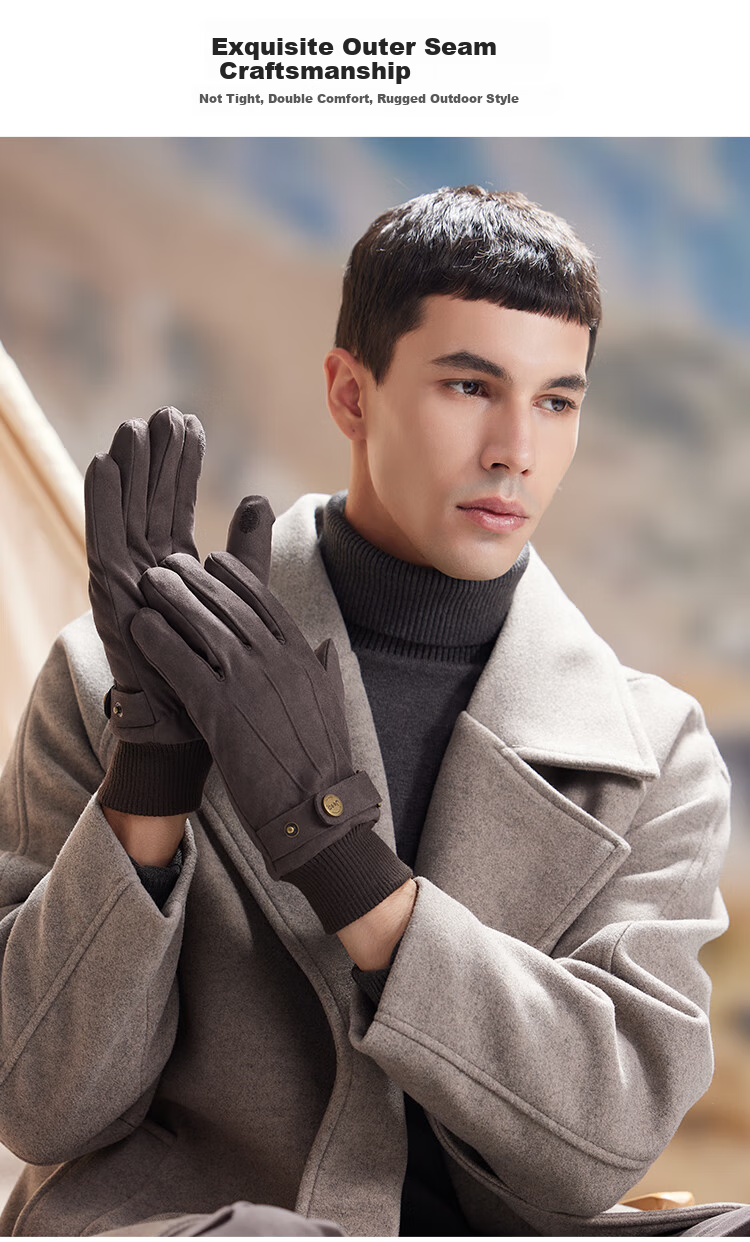JEEP Winter Riding Cotton Gloves for Men, Fleece Lined, Thickened Cowhide Velvet Touchscreen Motorcycle Electric Bike Windproof Warm Gloves 5