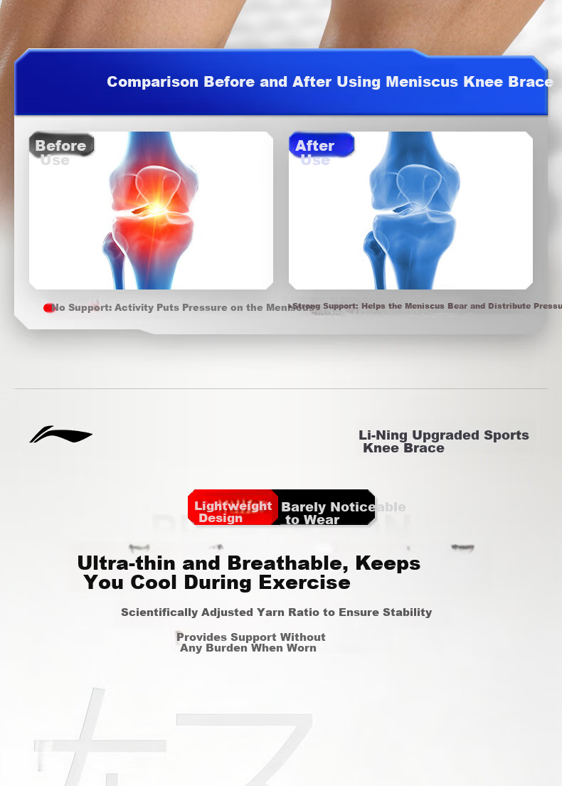 Li-Ning Knee Pads Summer Lightweight Protective Meniscus Injury Prevention Unisex Arthritis Support for Mountaineering Basketball Badminton Running 13