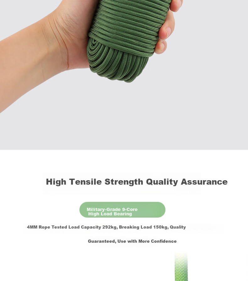 Locroyon RL112 9-Core Paracord Multifunctional Survival Paracord Bundling Rope Emergency Rope Military Green 31m with Double Hooks 5