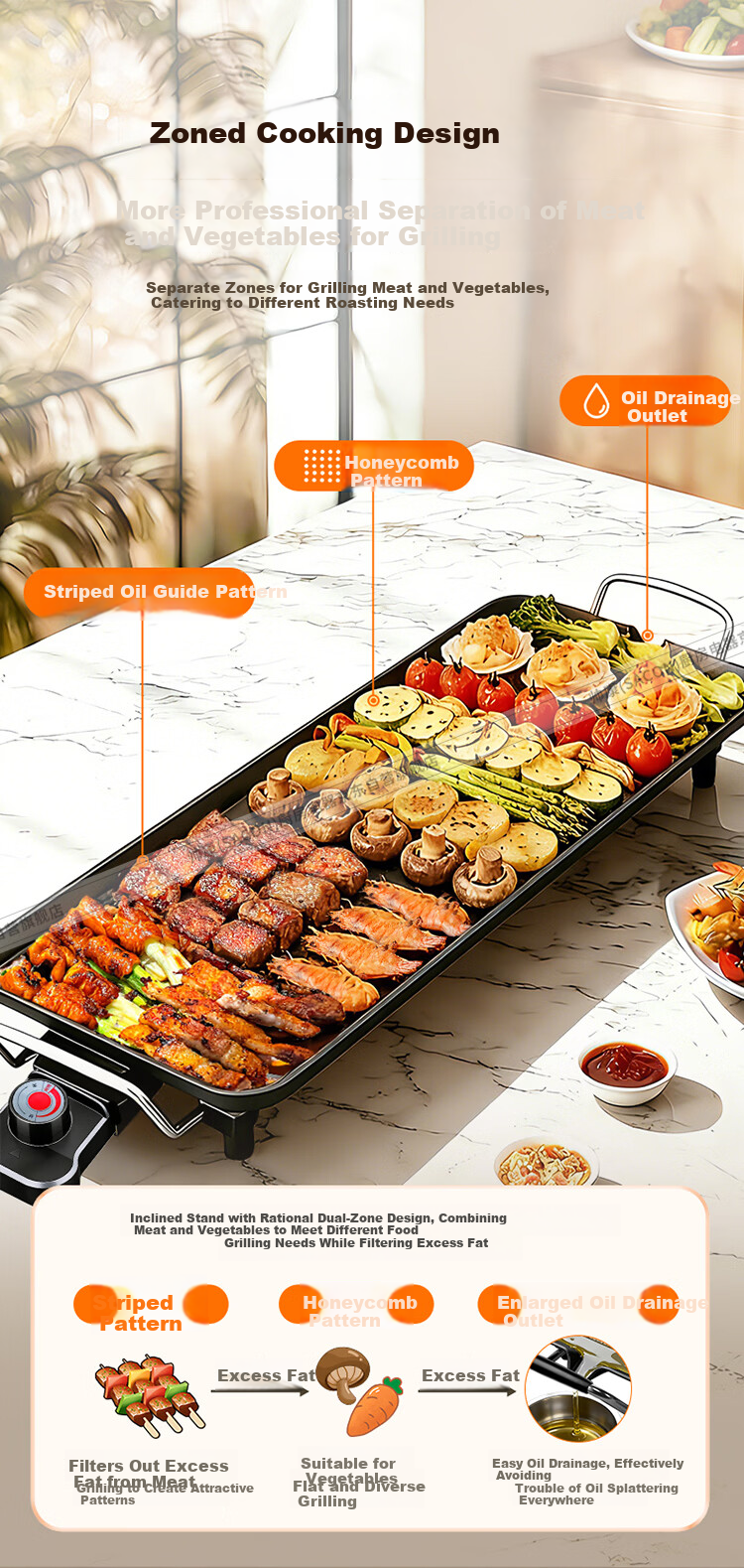 Sacon Electric Grill Multi-Function Non-Stick BBQ Pan Korean Style Griddle Large Capacity High Power DKMD-03AL 5