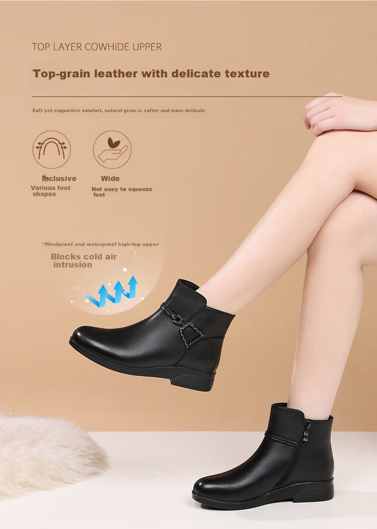 Red Dragonfly Women's Winter Warm Fleece-Lined Cotton Shoes Middle-Aged and Elderly Comfortable Soft Sole Ankle Boots WTC457491H Black Size 38 3