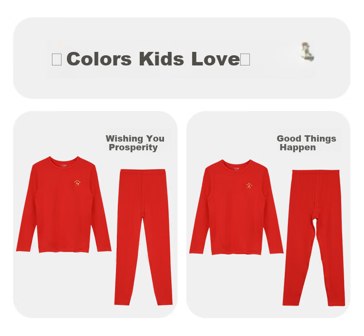 Hodohome Children's Thermal Underwear Girls Red New Year Lucky Autumn Shirt and Pants 3A Antibacterial Festival Outfit 300 170 9