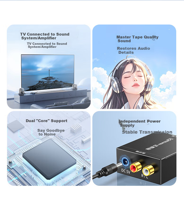 DOREWIN Coaxial Audio Converter Digital Optical to Dual RCA Analog SPDIF 3.5mm to Dual RCA Bluetooth Adapter 2