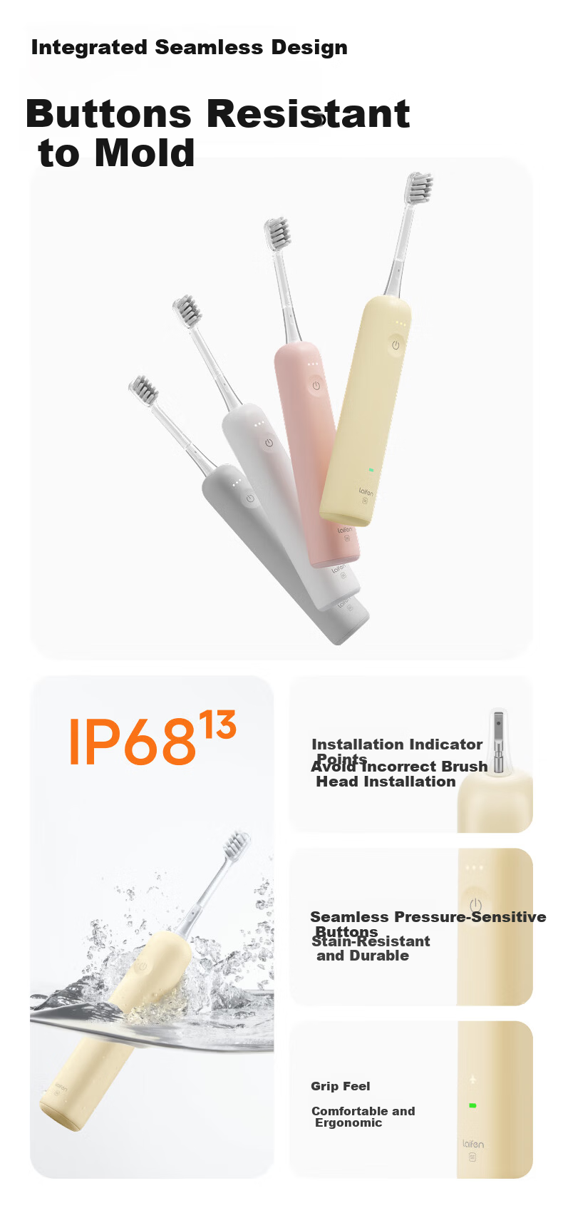 Laifen First Generation Sonic Electric Toothbrush SE Sensitive Brush Laifen Comfortable Cleaning Adult Toothbrush Yellow Couple Birthday Gift for Him/Her 14