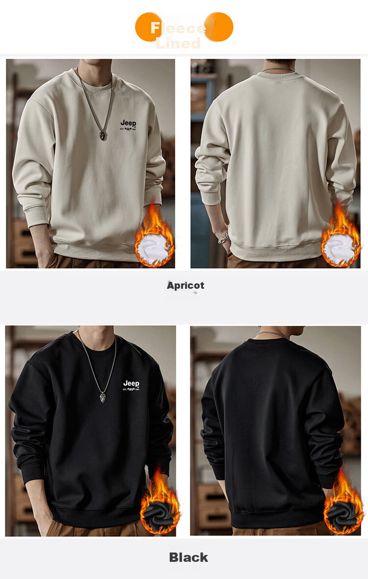 JEEPJEEP Men's Autumn Winter Loose Fit Crew Neck Long Sleeve T-Shirt Base Layer Casual Trendy Top Apricot L 7