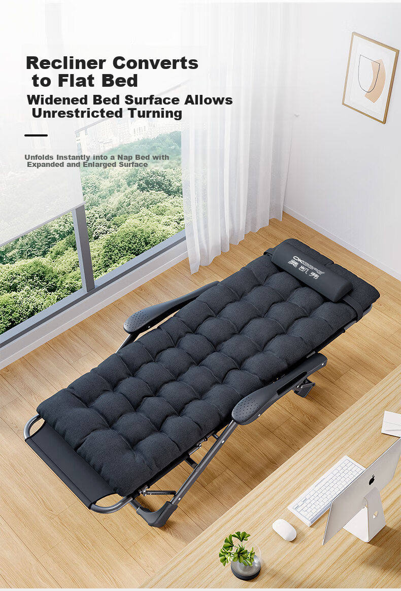 OKeefe Folding Bed Recliner Office Nap Chair Single Bed Nap Chair Care Bed Outdoor Camp Bed with Thickened Cotton Mat 4