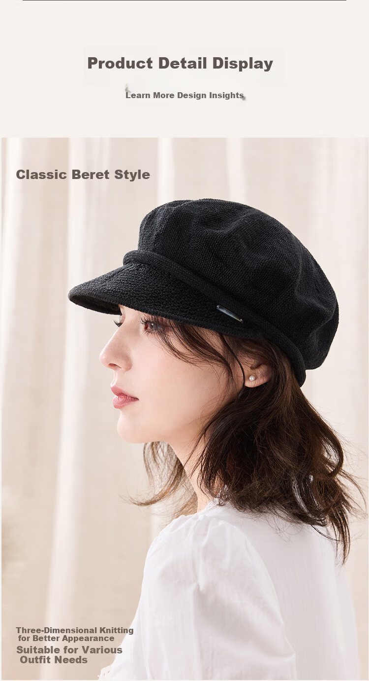JIUMU Women's Linen Beret Hat Versatile Summer Painter Cap Octagonal Newsboy Cap Girl's Beret Hat 3