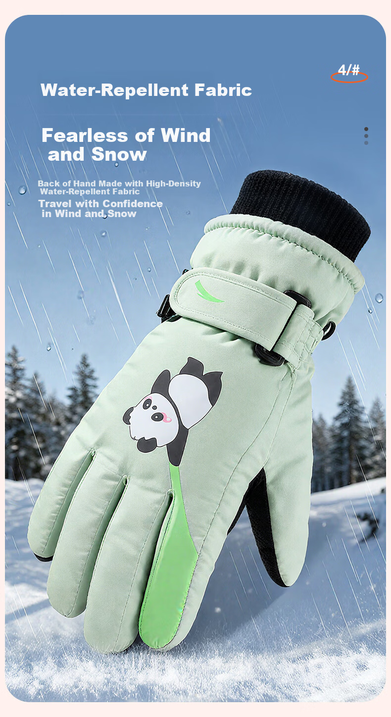 ANTA Kids Winter Thermal Gloves Cold-Resistant Ski Gloves for Boys and Girls, Fleece-Lined Thickened Outdoor Anti-Freeze Five-Finger Gloves, Green M 7