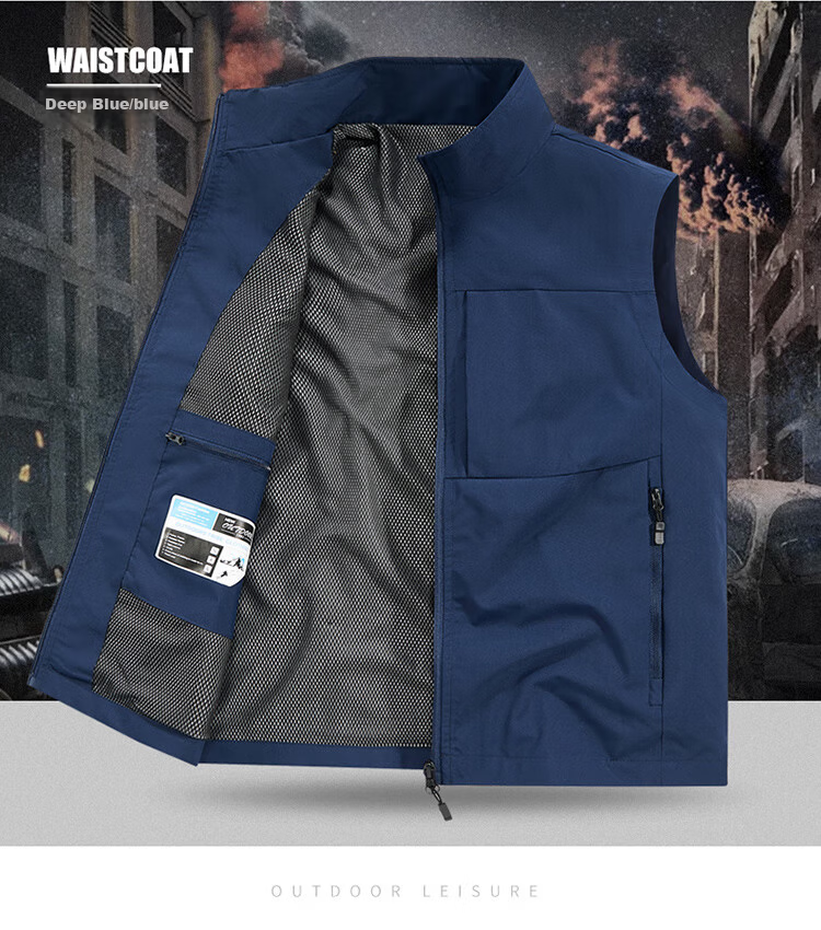 JEEP SPIRIT Men's Outdoor Casual Quick-Dry Vest Breathable Simple Stand Collar Photography Jacket Black L 12