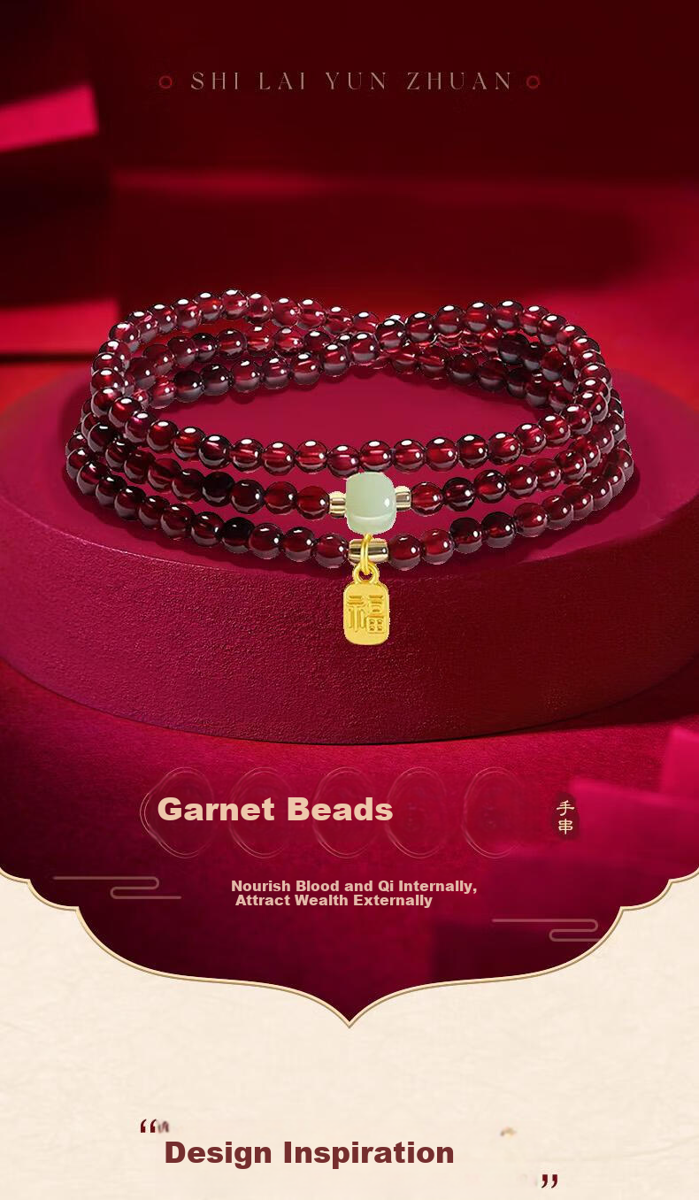Zhenshangyin Chinese Gold Garnet Silver Bracelet And Hetian Jade Bracelet Birthday Gift for Girlfriend, Wife, Or Mother S925 1