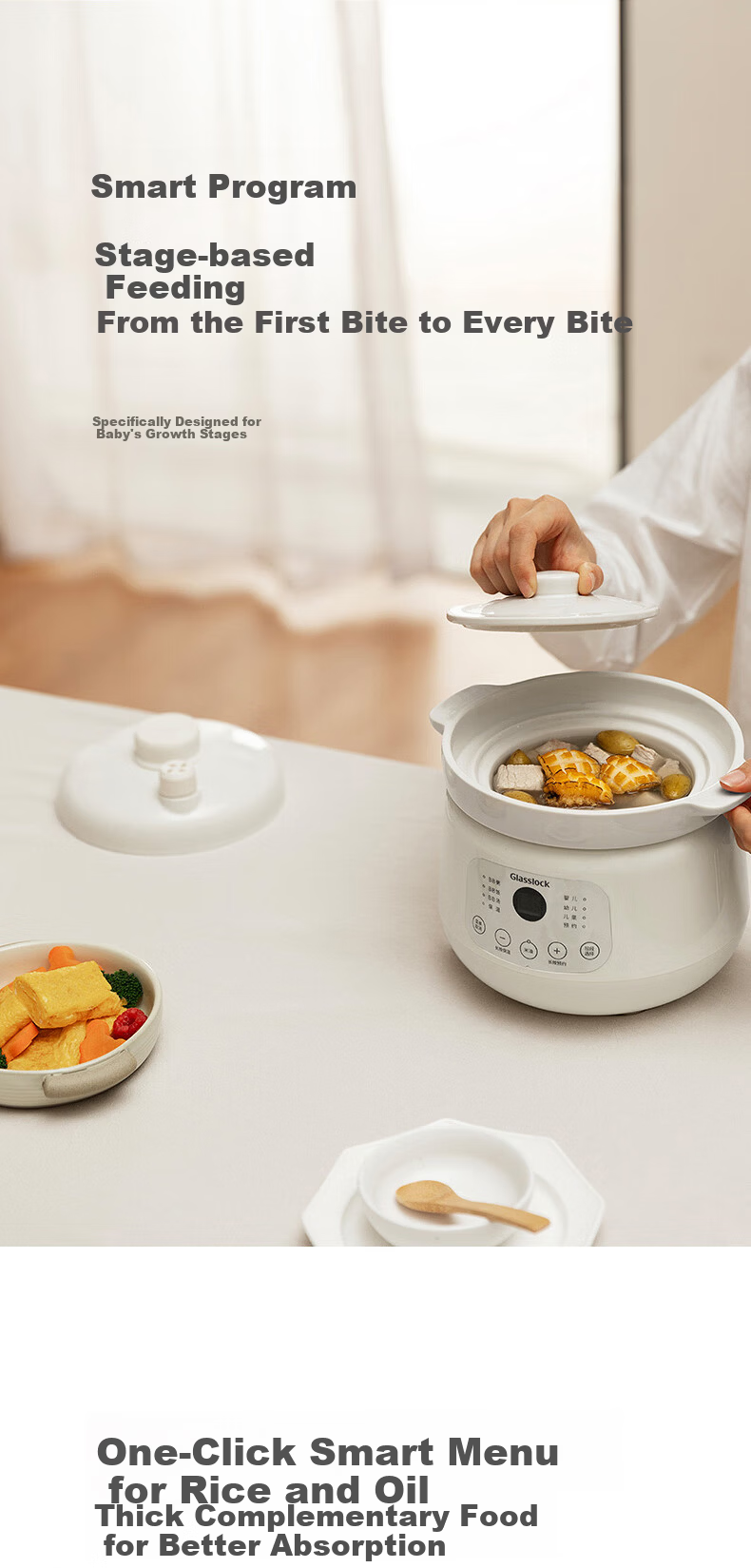 GLASSLOCK 1.8L Glass Electric Stew Pot, Non-Coated, Heavy Metal-Free, Split Micro-Pressure Baby Food Cooker, Slow Cooking Electric Pot, Multifunctional Cooker 11