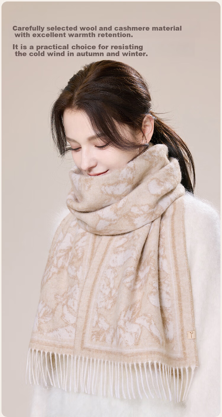 JIUMU Women's Sheep Wool Scarf Autumn Winter Warm Shawl Gift Box for Mother's Day Birthday 9