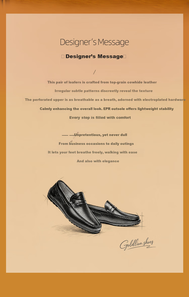 Goldlion Men's Shoes 26 Summer New Business Casual Perforated Breathable Lightweight Slip-On Leather Shoes G534620171AAD Black Size 41 2
