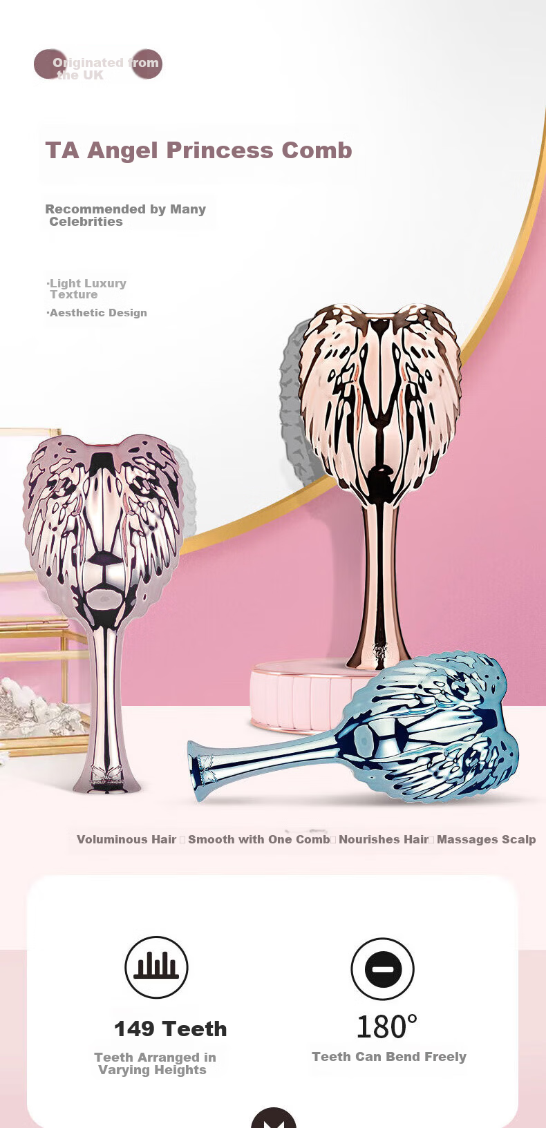 Tangle Angel Hairbrush UK Angel Princess Hairbrush Hair Massage Brush Holiday Gift for Girlfriend PRO Titanium White 1