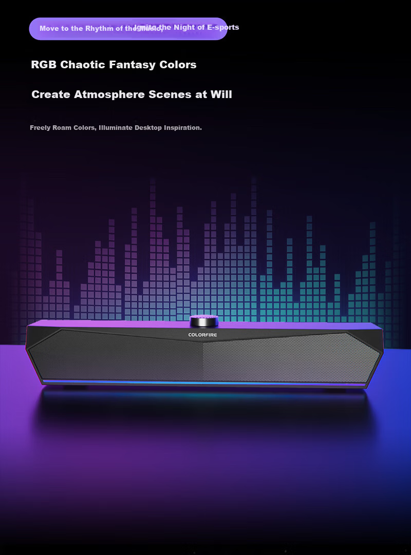 COLORFIRE Rainbow Illusion Gaming Virtual 7.1 Surround Sound RGB Water-Cooled Desktop Bluetooth 5.3 Computer Speaker USB Desktop Laptop Subwoofer CF3000 PRO 7