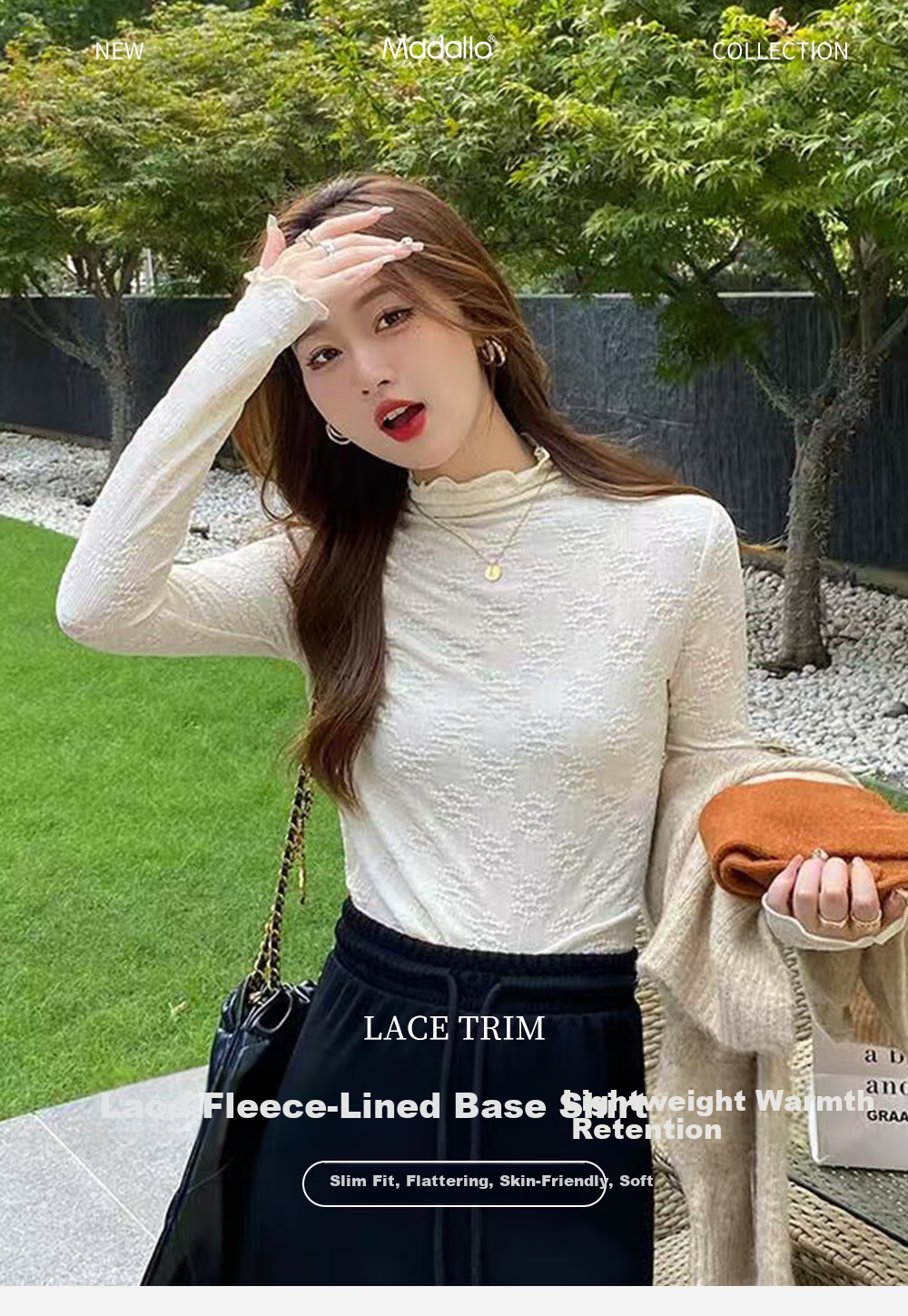Modal Lace Base Layer Top for Women 2026 New Fleece Thickened Autumn Winter Half Turtleneck White Mesh Shirt White 1