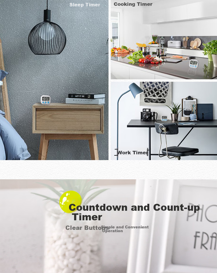 Baijie Kitchen Timer Student Alarm Clock Magnetic Timer Reminder Clock Two-in-One Large Screen 3