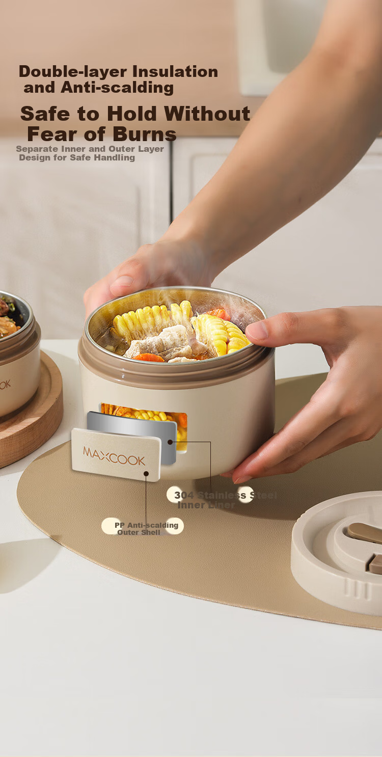 Maxcook (MAXCOOK) Insulated Lunch Box 304 Stainless Steel Microwaveable Bento Box with Bag MCFT1309 7