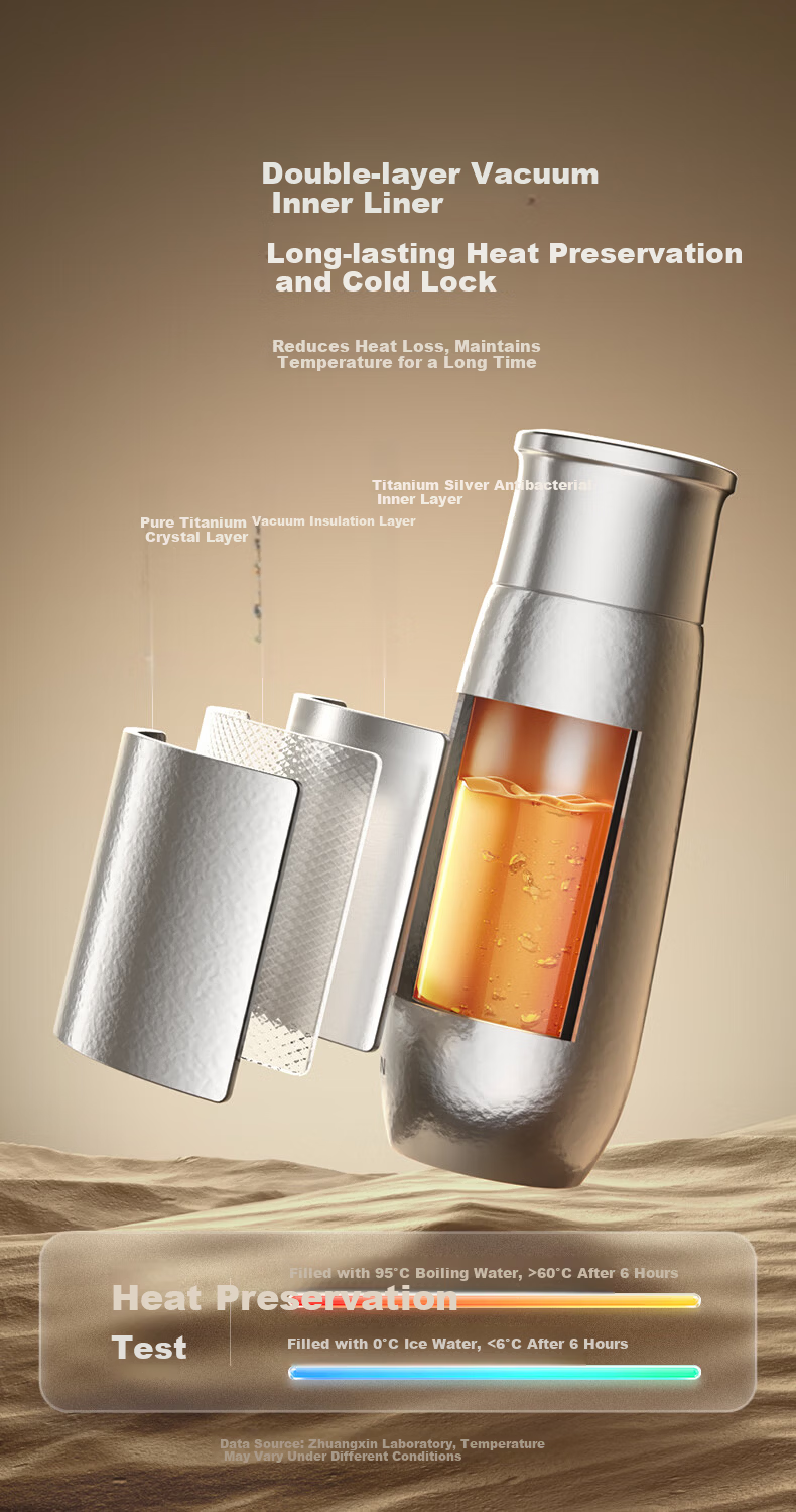 JOINXIN Zhuangxin Guiyun Pure Titanium Silver Stewing and Soaking Cup High-end Insulated Tea Stewing Cup Outdoor Gift Elegant Gray 400ml 13