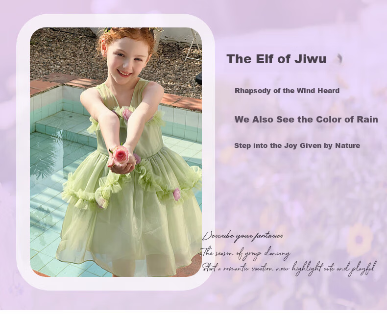Follow Me Girls' Sleeveless Dress, Summer New Style Sweet Floral Princess Dress, Children's Formal Dress Tulle Skirt, Green, Size 160 1