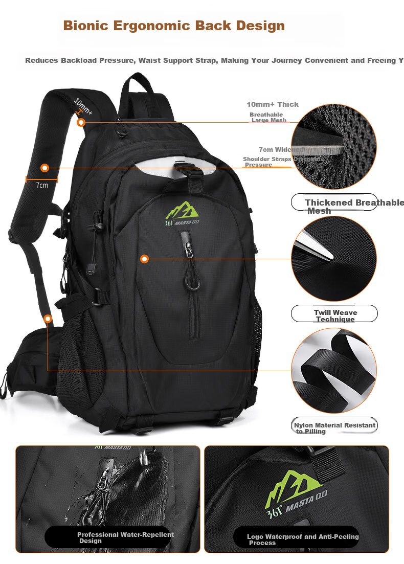 361° Outdoor Water-Repellent Large Capacity Hiking Backpack Unisex School Bag 2026 New Model 6