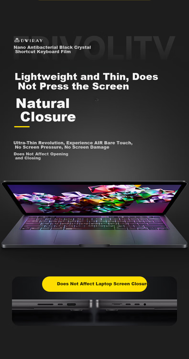DiYi Workshop Keyboard Cover for Apple MacBook M1/M2 Dustproof Film New MacBook Pro 13 Ultra-Thin PRO16 Protective MacOS Shortcut Function Keyboard Film 2