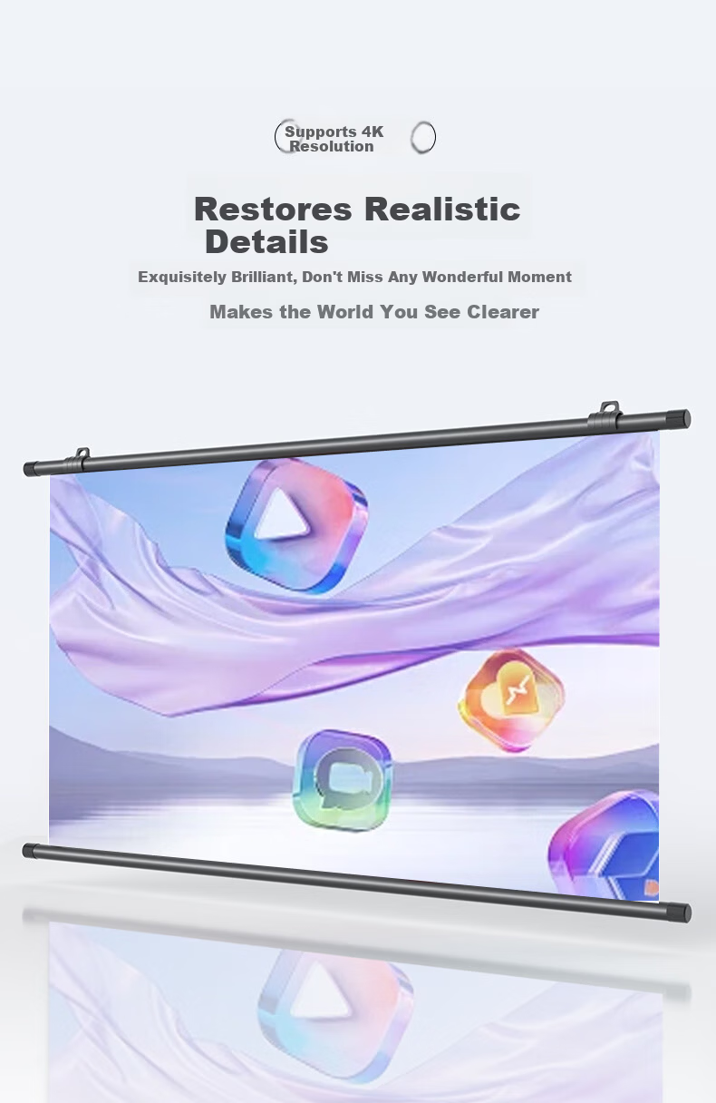 ASKE Projector Screen 100 Inch 16:9 Wall-Mounted Hanging Simple Projection Screen Compatible with JmGO, XGIMI, Dangbei, Xiaomi Projectors 3