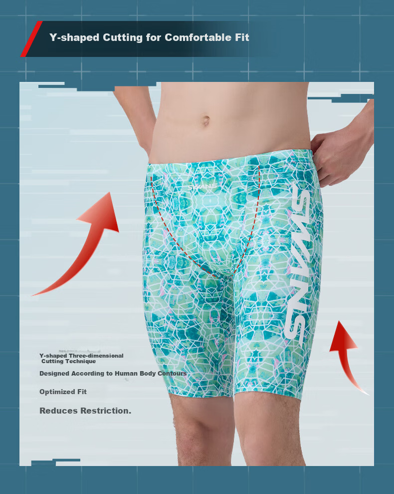 SWANS Men's Five-Point Professional Quick-Dry Knee-Length Swim Trunks Chlorine-Resistant Anti-Embarrassment Swimming Shorts 257 Glossy Green XL 4