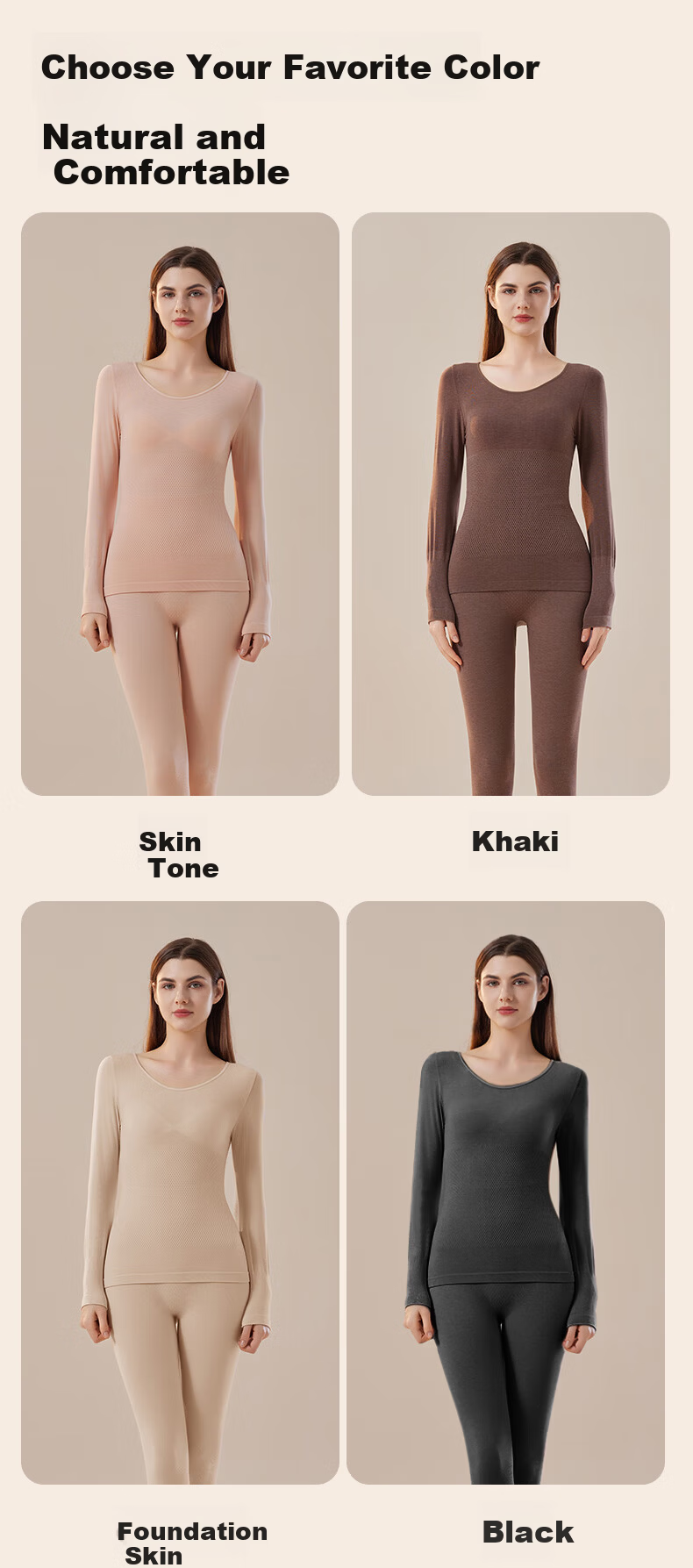 GUJIN Women's Wool Thermal Underwear Set - Seamless Slim Fit Autumn Winter Shaping Bodywear Top and Bottom 15