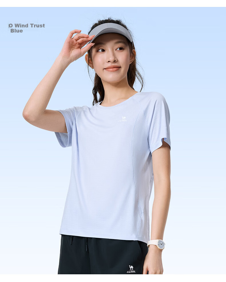 CAMEL Quick-Dry Sports T-Shirt Women Short Sleeve Breathable Casual Running Top C26BAYL6030 Dreamy Pink XL 25