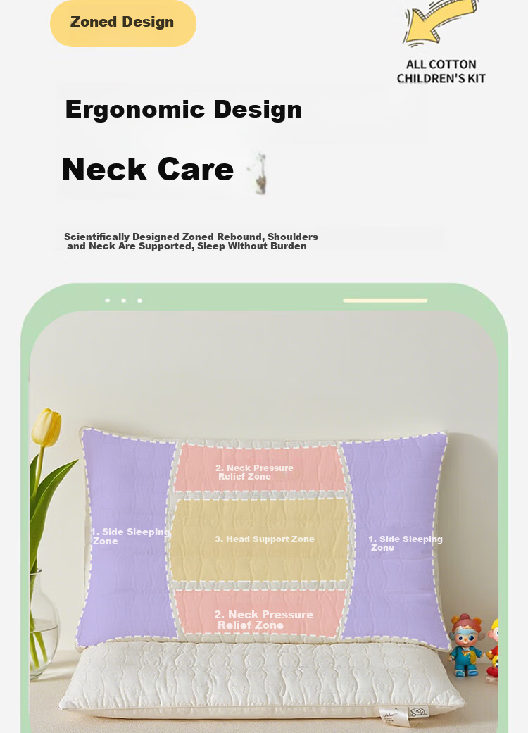 Ranpai Children's Pillow, Cervical Spine Protection, Deep Sleep, Nap, Student Pillow, Beige, for Ages 4-16, 40*60cm 5