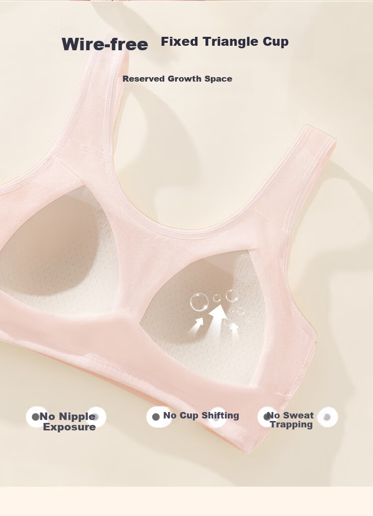 MiiOW Girls' Underwear for All Seasons [Pure Cotton + Shock-Absorbing Lift] Sports Bra for Girls, Puberty Training Bra 3