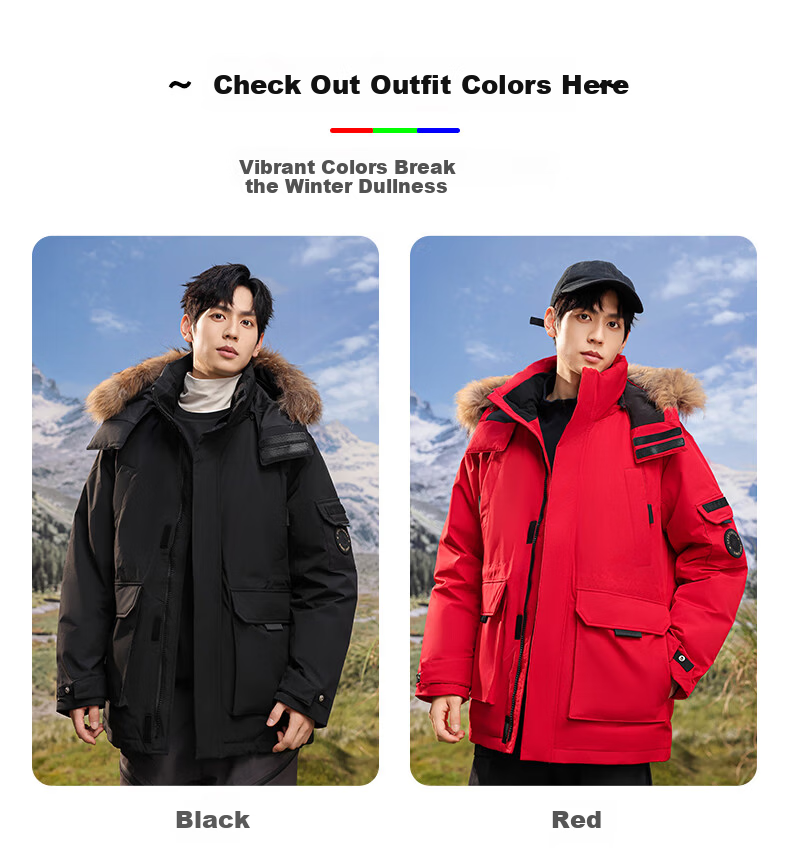 Yalu Unisex Down Jacket 2025 Winter Large Fur Collar Parka Couple Mid-Length Thickened Warm Workwear Coat 17