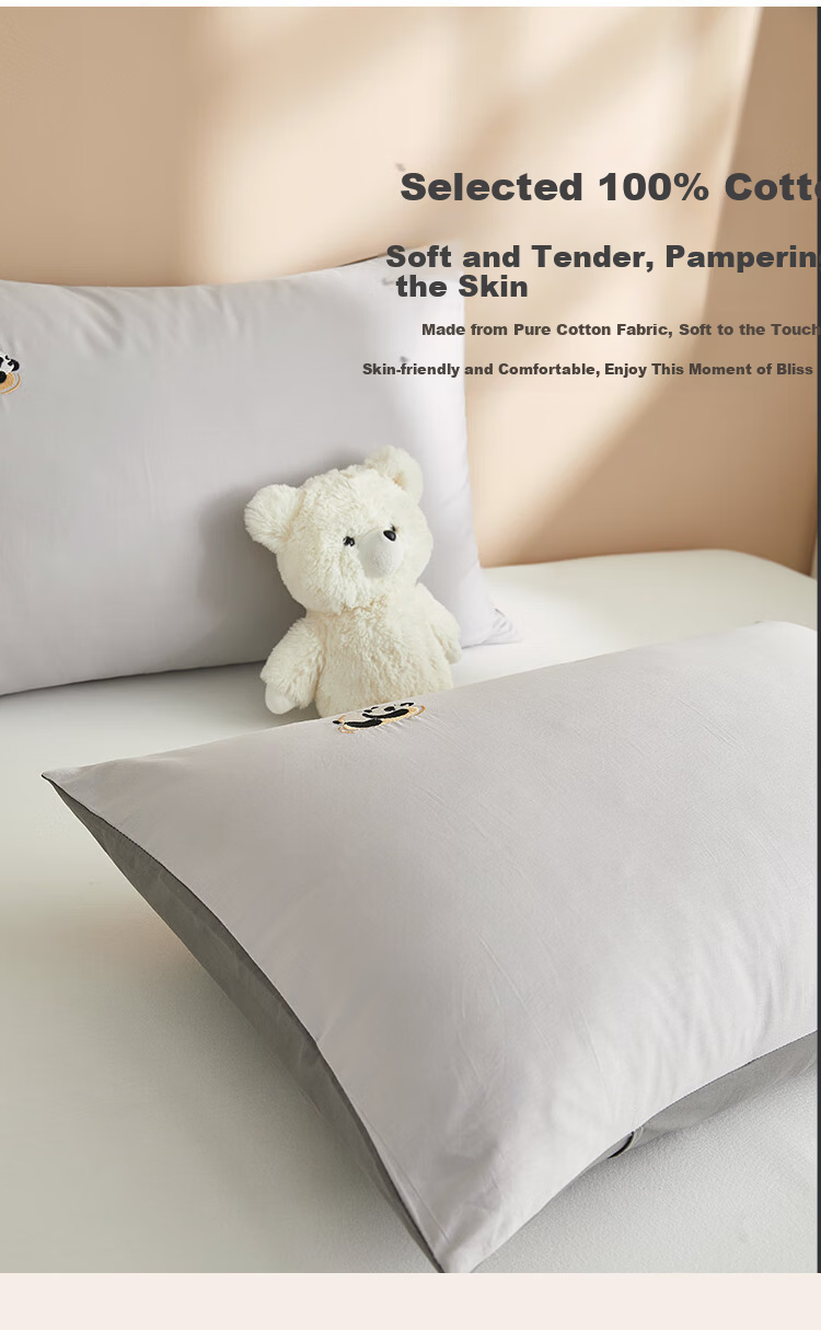 Wuyinliangpin Class A Pure Cotton Pillowcase, 100% Cotton Shell Embroidery Pillowcase, Pillow Cover, 48x74cm Pair, Striped Brow 2