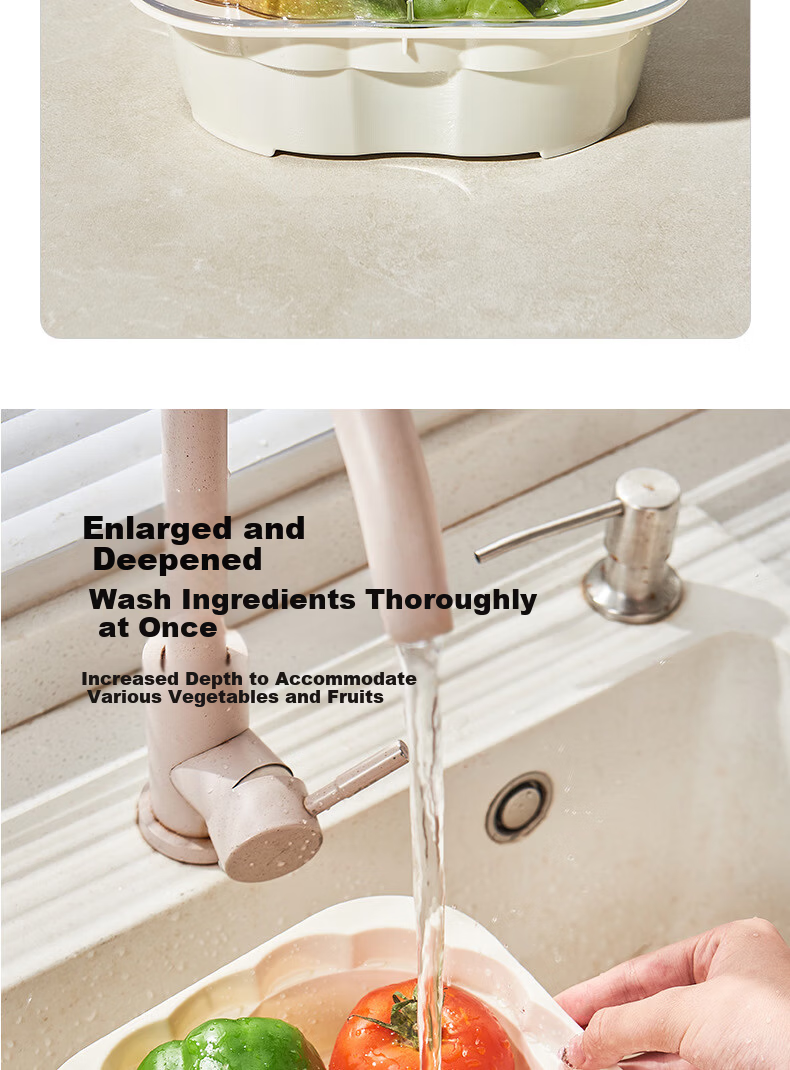 Jingmao Stainless Steel Vegetable Washing Basket Double-Layer Kitchen Fruit and Vegetable Draining Colander Rice Washing Sieve Basin 5