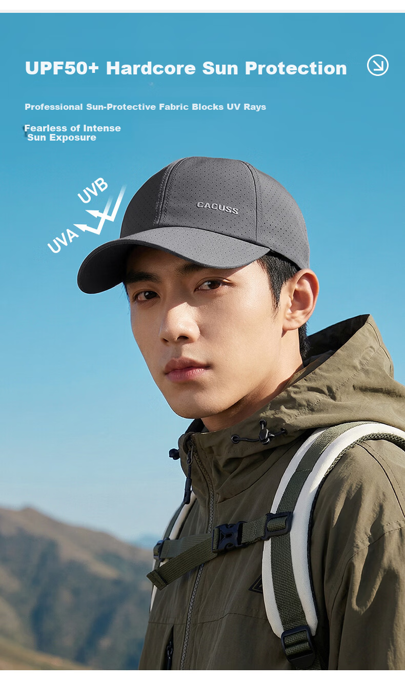 CACUSS Men's Baseball Cap Summer Outdoor Sun Protection Breathable Mountaineering Sports Dark Gray M 2