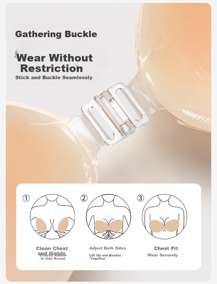 FitonTon Strapless Invisible Adhesive Bra for Women Wedding Dress, Seamless, Anti-Exposure, Push-Up Breast Pads 10