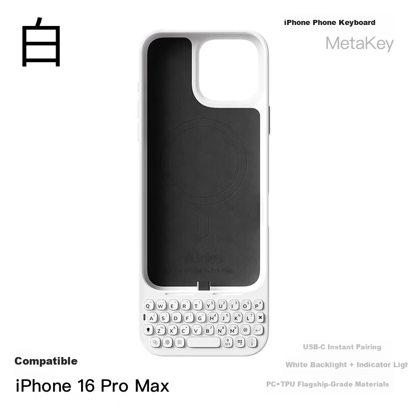 AKKO MetaKey iPhone 16 Pro Max Keyboard Case with Physical Keyboard, Magnetic Attachment, BlackBerry Feel, White