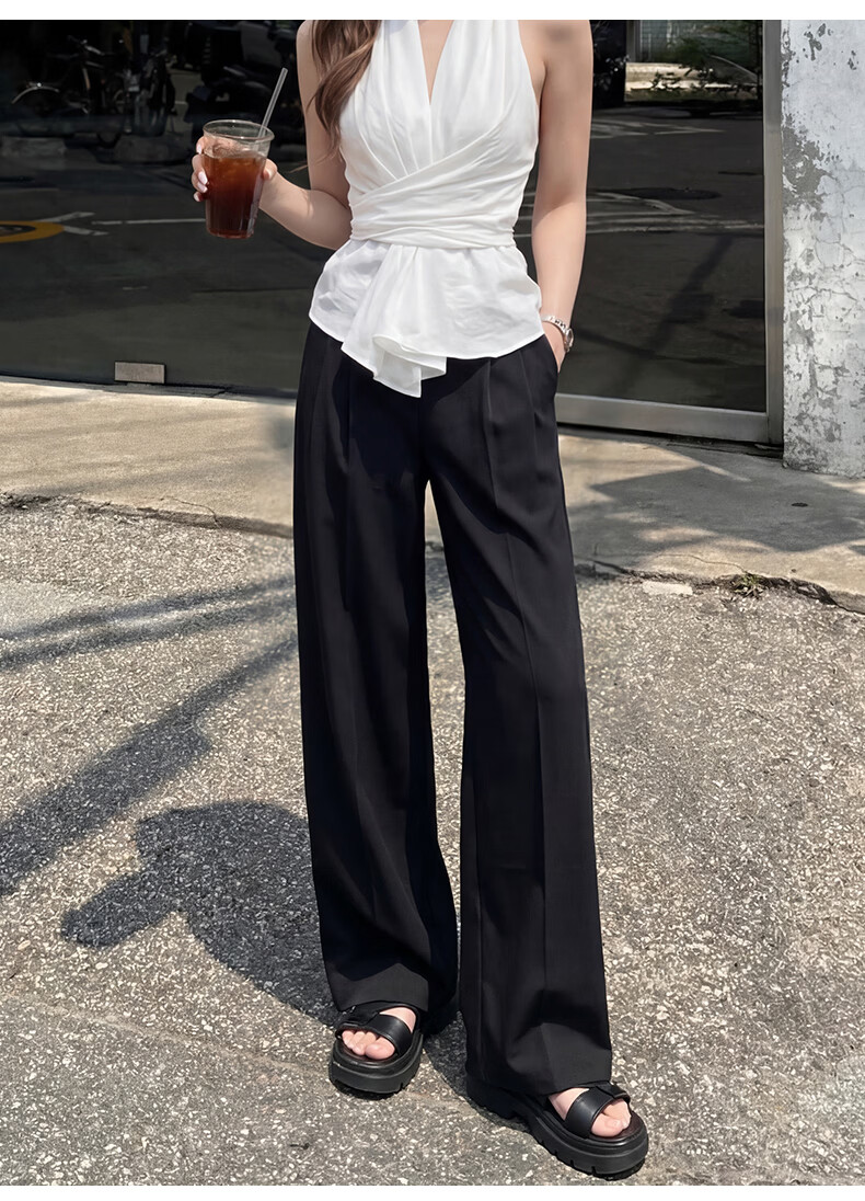 Langsha Women's Linen Wide-Leg Pants 2026 Summer Thin High-Waist Cool Ice Silk Casual Straight-Leg Suit Trousers 29