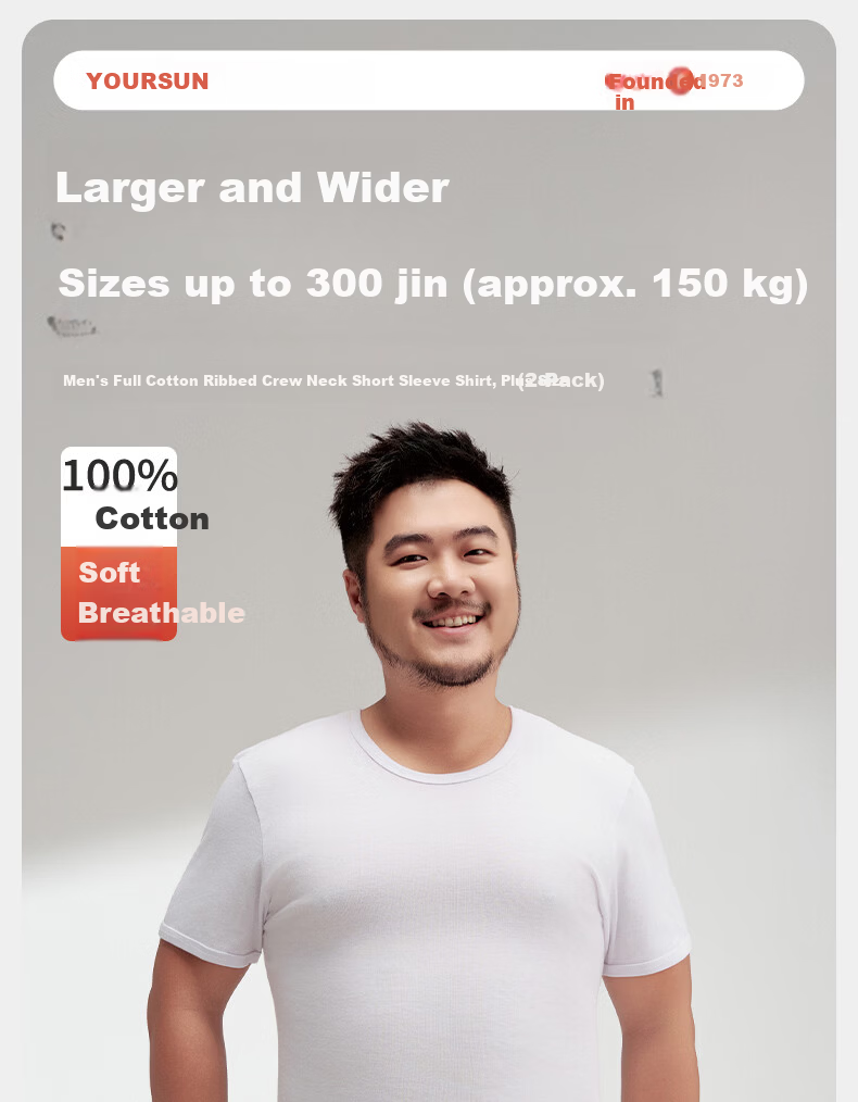 Yiershuang [Plus Size, 100% Cotton] 2-Pack Men's Base Layer Short Sleeve T-Shirts Odor-Resistant Sweatshirt Big Size 1