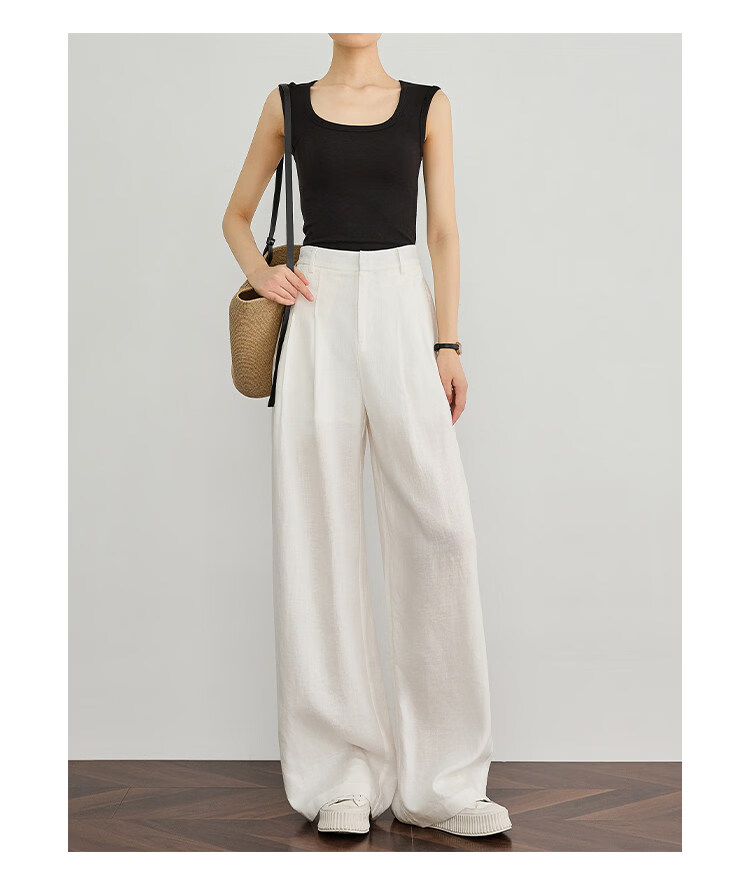 FAESSLIN Kochi Old Money Style Gray Linen Summer Thin Tencel High-Quality Draped Casual Wide-Leg Pants for Women 26