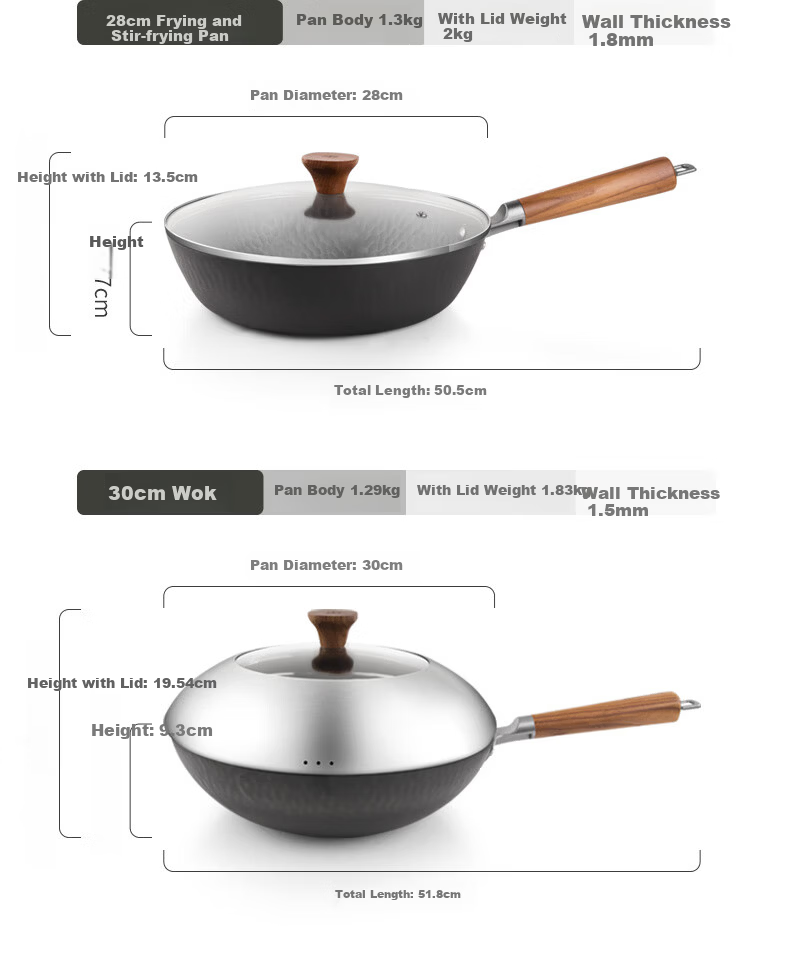 Melong Meili Athens 30cm Pure Iron Wok Non-Coated Healthy Non-Stick Home Cooking Pan 12