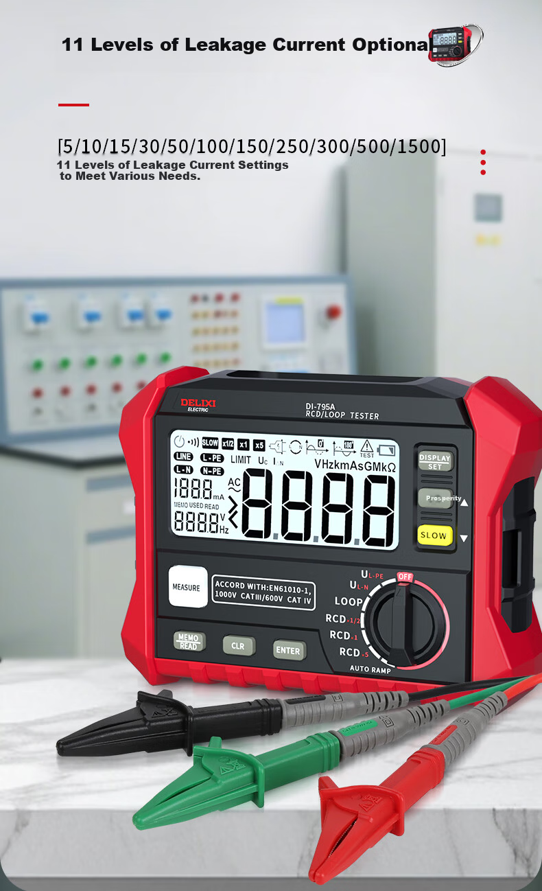 DELIXI ELECTRIC Leakage Protection Switch Tester with Voltage and Loop Resistor, Leakage Current Measurement 10-500mA 14