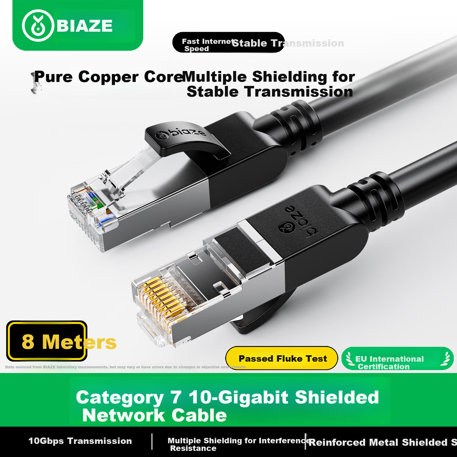 BIAZE Cat7 Ethernet Cable Cat7 10Gbps Network Cable 8-Core Shielded Pure Copper Twisted Pair Network Patch Cable 8m for Broadband Computer Gaming