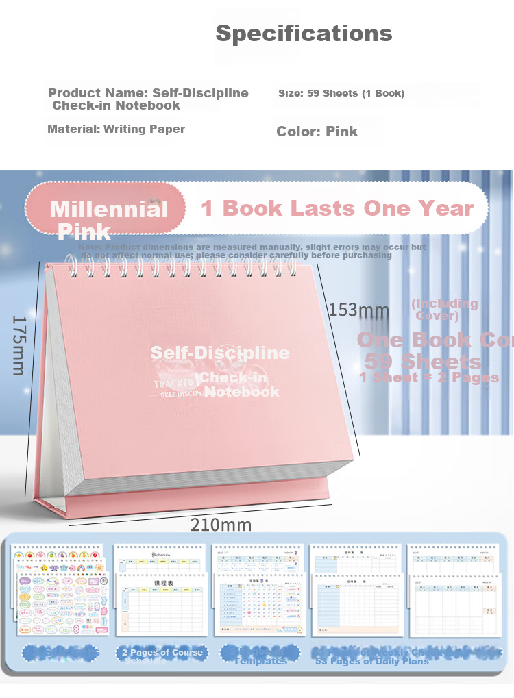 Mili Self-Discipline Check-In Book A5 Study Planner Habit Formation Time Management Daily Weekly Check-In Task Schedule for Elementary Students Children Routine Planning Back-to-School Essential Tool 1