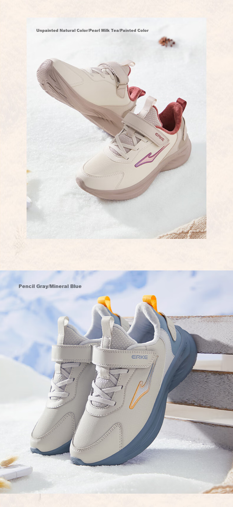 ERKE Kids Running Shoes Boys and Girls Winter Double Cotton Version Pencil Gray/ Mineral Blue Size 32 13