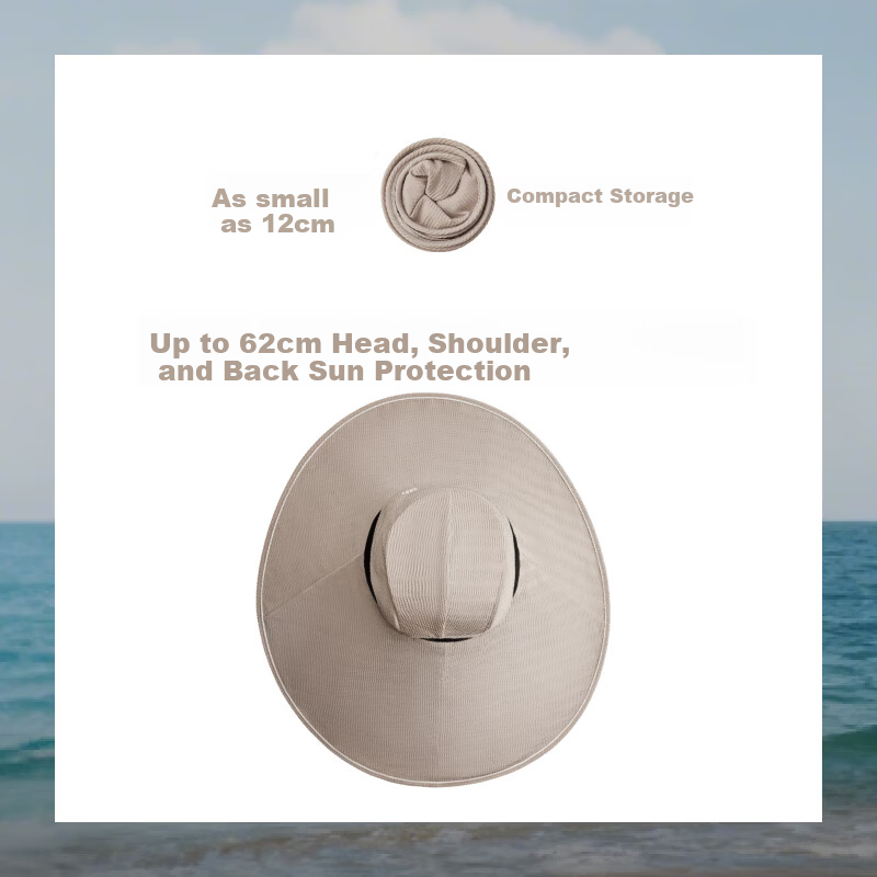 Beneunder Women's Extra Large Brim Black Coated Sun Protection Umbrella Hat Shoulder Cover UV Protection Compact Storage Matte Black