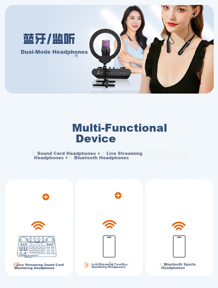 Newmine CYC10 Wireless Monitoring Live Streaming Headset with Sound Card Microphone Set, Bluetooth Neckband Earphones, Wireless Sound Card, One-to-Two Connection for Mobile Phones 2