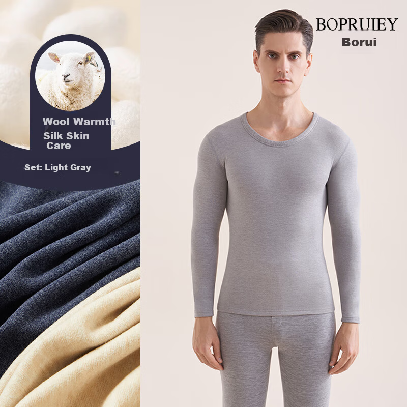 BOPRUIEY Men's Pure Cotton Thermal Underwear Set Autumn Winter Long Johns Cotton Base Layer Shirt and Pants